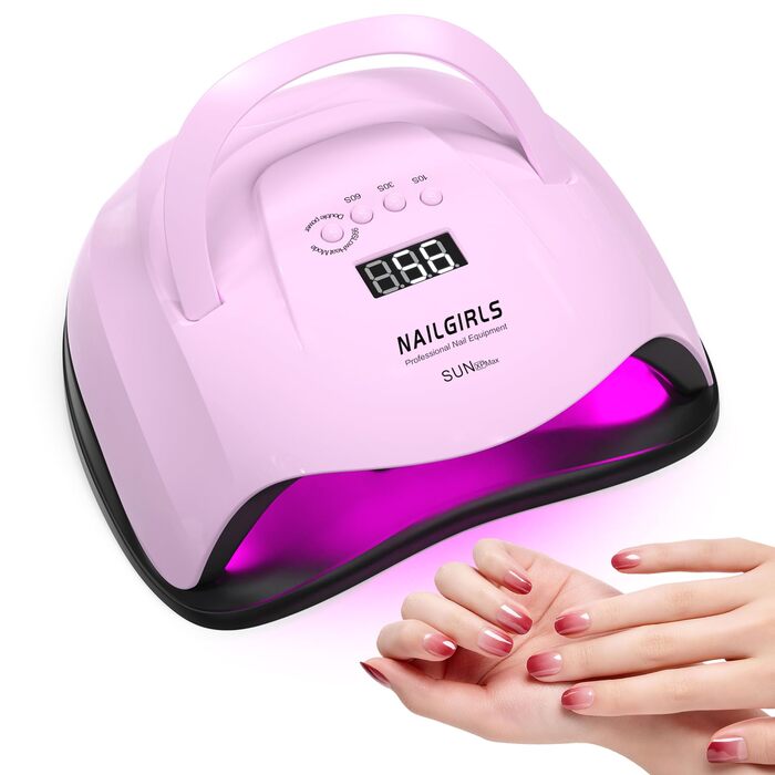 LED UV лампа для нігтів NAILGIRLS 150W з таймером, датчиком, LCD дисплеєм та знімною магнітною платформою. Підходить для гель-лаку, нігтів рук та ніг (Рожевий 268W)