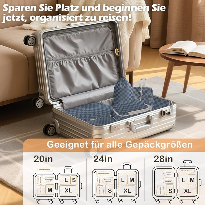 VnioLife Набори для пакування валізи - 8 шт. Органайзери для подорожей, компресійні кубики, синій та сірий