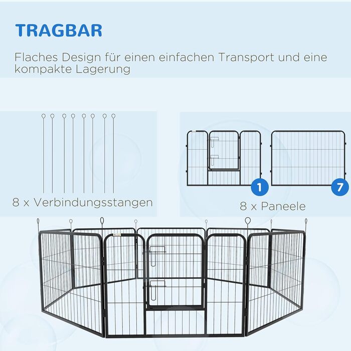 Клітка-манеж для цуценят PawHut 80x60 см з 8 панелей, дверцятами та фіксацією для землі