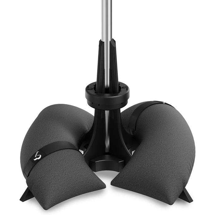 Base umbrella stand with fillable sandbags as weights (30 to 50 kg), for umbrella diameters up to 3.3 m, manufactured in Denmark from recycled material