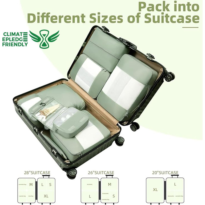 Набір органайзерів для подорожей BAGAIL (8 шт.) різних розмірів – Matcha Green