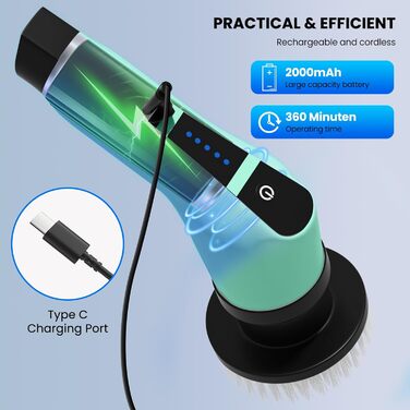 Електрична щітка для чищення швів та поверхонь з 10 насадками, регульована ручка для ванної, кухні, авто, підлоги