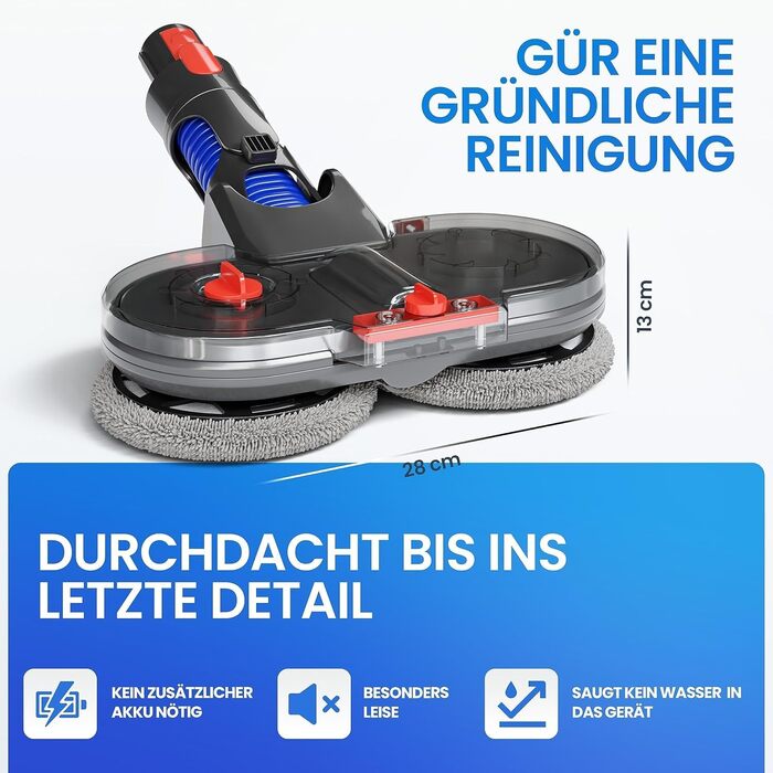 Насадка-мийник для пилососів Dyson V7/V8/V10/V11/V15/Gen5, електрична, з резервуаром для води та 6 моп-накладками + 1 контейнер для води