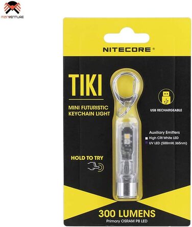 Ліхтарик-брелок Nitecore TIKI, міні, акумуляторний, 300 люмен, UV-світло, надяскравий