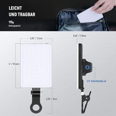 NEEWER BL120B LED світло для селфі та татуювань, сумісне з iPhone, з кліпсою, CPL фільтром, штативом та тримачем для телефону, для фото та відео