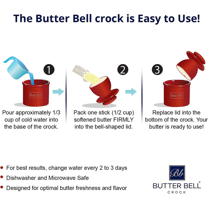 Butter Bell - The Original Butter Bell by L. Tremain, French Ceramic Butter Dish for Spreadable Butter, Maraschino Red, Glossy Surface, Retro Café Collection