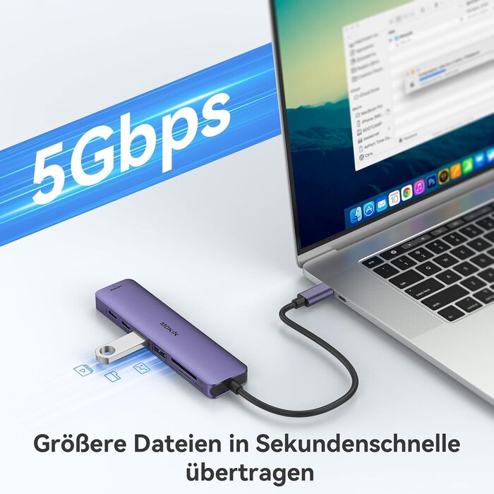 MOKiN USB-C хаб 6-в-1 з HDMI 4K, 2xUSB 3.0, USB 2.0, SD/MicroSD, для MacBook, XPS та інших пристроїв (фіолетовий)