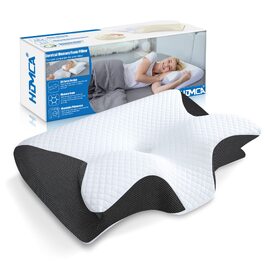 Ергономічна подушка для шиї та голови HOMCA 2 в 1 з ефектом пам'яті (Memory Foam) для всіх позицій сну, 60x40x12/14 см, чорна