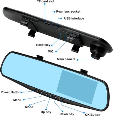 Відеореєстратор Podazz Dashcam Auto - камера для автомобіля з 3-дюймовим IPS екраном FHD 1080P, 170° кутом огляду, нічним баченням, G-сенсором, циклічною записом та детекцією руху, паркувальний режим (блакитний)