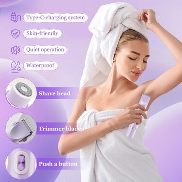 Електричний триммер для бікіні 2-в-1 для жінок та чоловіків – для гладкої шкіри, для інтимної зони, фіолетовий