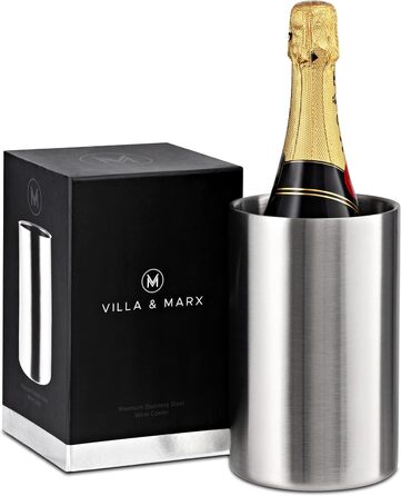 Охолоджувач для вина Villa & Marx з нержавіючої сталі - для вина, шампанського та білого вина. Подвійний секкюлер з нержавіючої сталі з подарунковою коробкою (чорний/срібний)