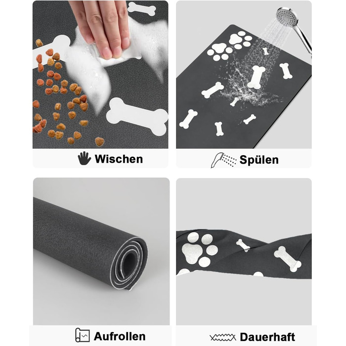 Нековзна килимок під миску для собак та котів, 40x60 см, чорний, швидковисихаючий, легко миється