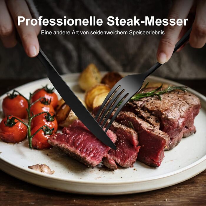 Набір столових приборів 36 шт. для 6 осіб - нержавіюча сталь, чорне матове покриття, ніж, виделка, ложка - придатний для миття в посудомийній машині