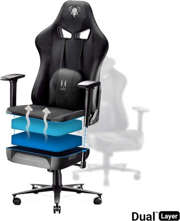 Ігрове крісло Diablo X-Player 2.0 King XL, тканинне, ергономічне, чорне, 3D підлокітники, подушки для шиї та попереку, вага до 160 кг, офісне крісло для геймерів