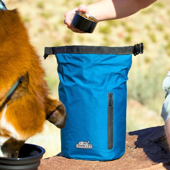 Сумка для корму для собак Callieco з міркою та кишенькою, водонепроникний контейнер для дому, подорожей, кемпінгу, 64 порції (Блакитний)