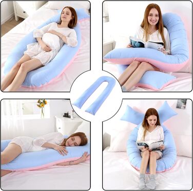 Подушка для вагітних Caliyo 2 шт. U-подібної форми, подушка для сну на боці з чохлом, подушка для годування, велика вагітна подушка, подушка для комфорту (Сірий, Кристал велюр) U-подібний двочастинний набір (U-подібна форма, Рожево-блакитний)