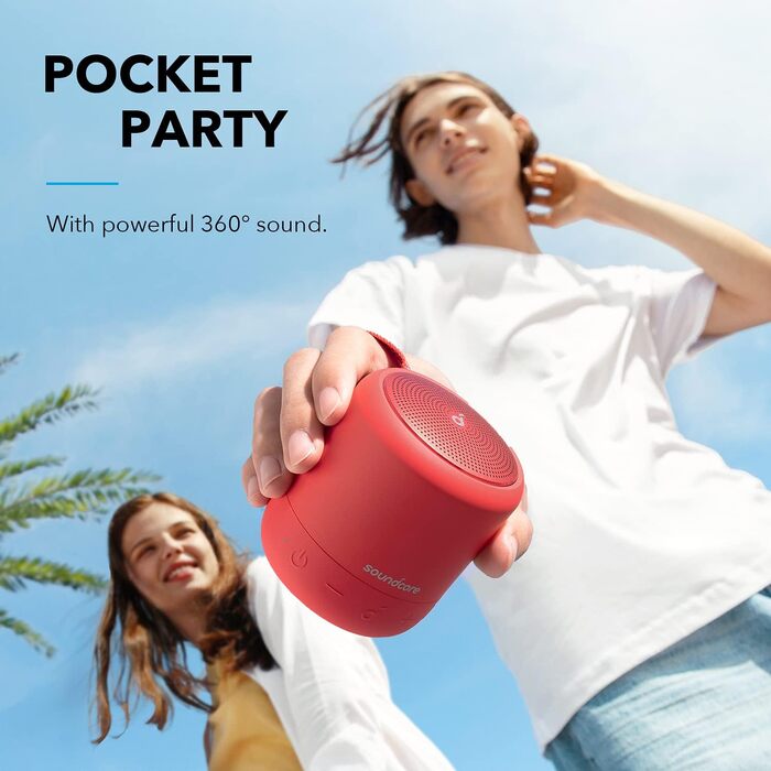 Портативна Bluetooth колонка soundcore Anker Mini 3 з BassUp, PartyCast, USB-C, IPX7 захист, червона