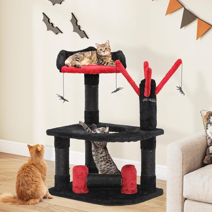 Кігтеточка YITAHOME Готичний XL, 160 см, з 4 колонами з сизалю, 1 дощечкою для шліфування, гамаком, 2 кулями-іграшками, платформами для сну, чорна