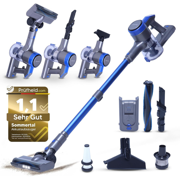 Акумуляторний пилосос VARIO150 | 3-в-1 | Потужний турбопилосос з 45 хв роботи та швидкою зарядкою | для 300 м² | Килим, тверді підлоги, шерсть тварин | LED пилосос-трійка | Бездротовий