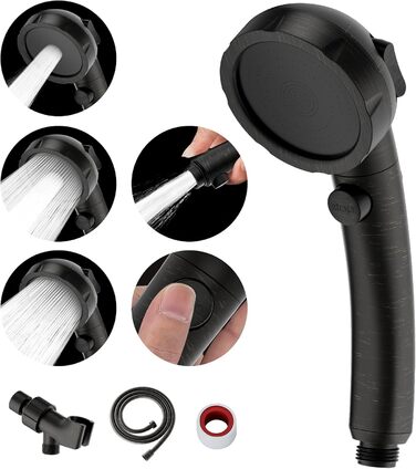 MIAOHUI Modern Handheld Showerhead with On/Off Switch, High-Pressure Showerhead with Handheld, 3 Spray Settings, Detachable Showerhead with Hose, Adjustable Angle Shower Holder (Brushed Nickel) (Oil Rubbed Bronze)