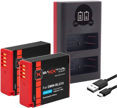 Акумулятор Baxxtar 2X DMW-BLG10E для Panasonic Lumix (з USB зарядним пристроєм та LCD дисплеєм)
