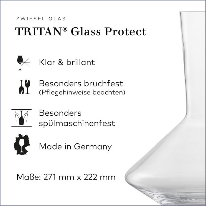Декантер для червоного вина Zwiesel Glas Pure, 1 шт, елегантний графин з технологією Drop Protect, кришталеве скло Tritan®, вироблено в Німеччині