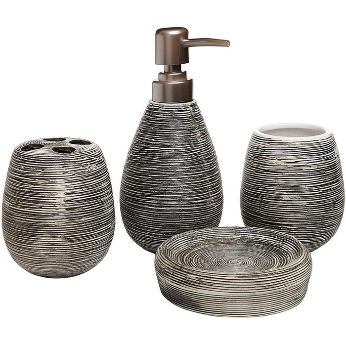 Набір для ванної кімнати з кераміки, 4 шт: дозатор для мила, мильниця, тримач для зубних щіток, стакан для зубної пасти, чорний, Middle