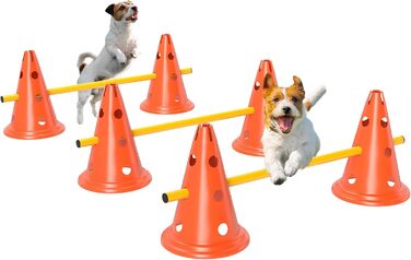 Набір для аджиліті для собак PawHut: 8 кеглів, 8 стійок, 3 перешкоди, регульована висота, з сумкою, оранжевий, багатокольоровий