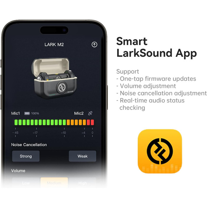 Hollyland Lark M2 Бездротовий петличний мікрофон для iPhone 17/16/15 та Android, 300м радіус дії, Hi-Fi звук, 30 год роботи від акумулятора (версія для камери)