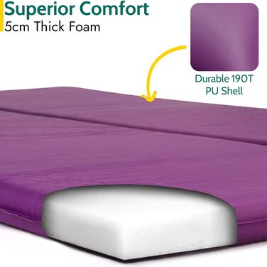 Саморозкладаючий килимок для кемпінгу/матрац для двох осіб, 5 см, фіолетовий