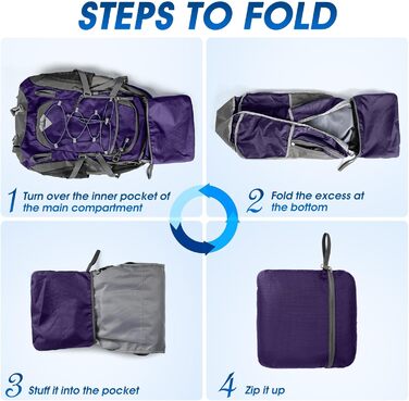 IGOLUMON Hiking Backpack for Men and Women, 40L Waterproof Backpack, Lightweight Foldable Travel Backpack, Trekking Backpack with Reflective Stripes, for Cycling, Climbing, Mountaineering and Travel Sports (Purple)