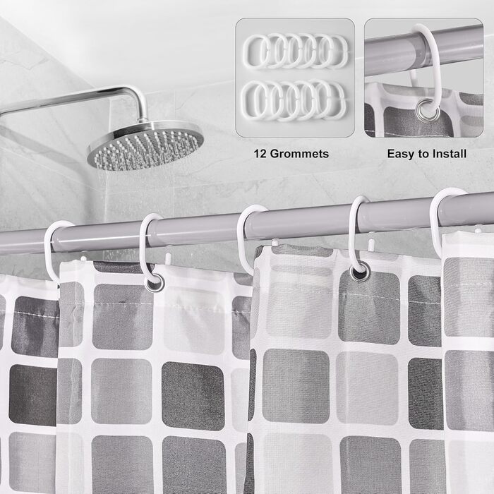 Шторка для душу DUFU, водовідштовхувальна, миється | Швидковисихаюча поліестер, 12 гачків | Напівпрозора захисна шторка для ванни (180x200 см, Темно-сірий) (Мозаїка 180x200 см)