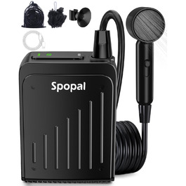 Портативний душ для кемпінгу Spopal 5000mAh, водонепроникний IPX8, з насосом, насадкою, гачком. Для туризму, пляжу, авто, миття тварин