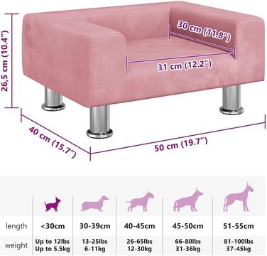 Крісло-ліжко для собак, м'яке ліжко для тварин, диванчик для маленьких собак та котів, рожевий, 50 x 40 x 26.5 см