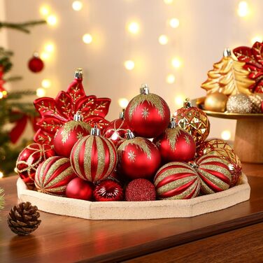 Набір прикрас для ялинки Shareconn: 106 шт., 24 кольори, міцні ялинкові кулі, декор для ялинки, свята, весілля (рубіново-червоний та золотий)