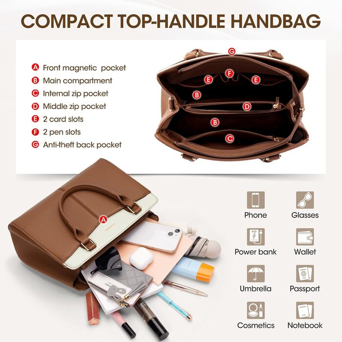 Жіноча сумка RAINSMORE середнього розміру з PU шкіри, коричнево-біла, крос-боді, тоут, сумка на плече