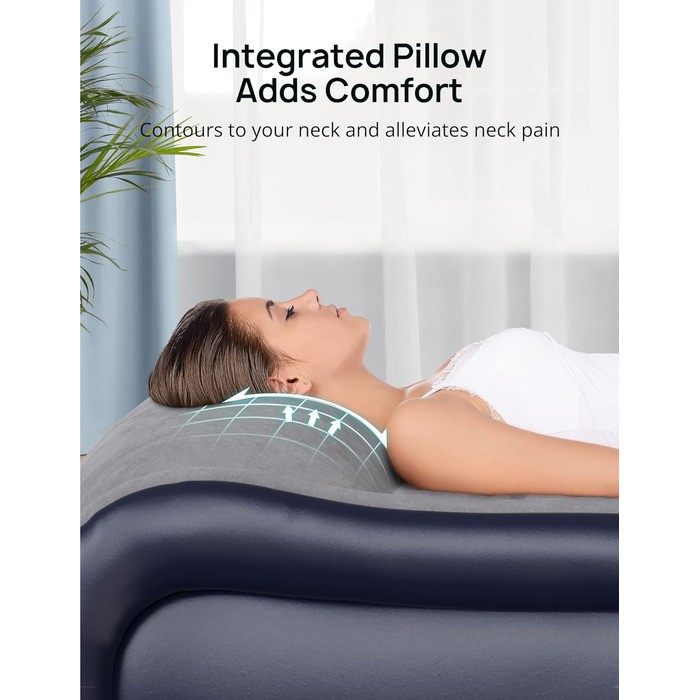 Надувний матрац Evajoy Queen з вбудованим насосом, 17'' Double High Airbed з підголівником, швидке надування/здування за 3 хв, комфортний Flocked Top для дому