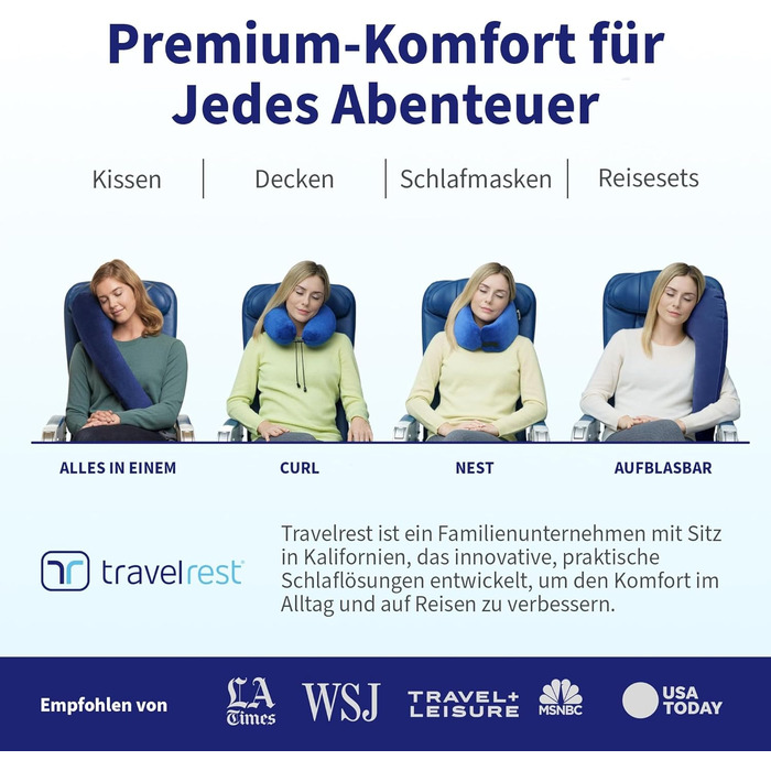 Подушка для подорожей Travelrest Nest з пам'яттю форми, м'яка, компактна, знімний чохол, краща за версією NYTimes Wirecutter 2024, прана, легко складається до 1/4 розміру
