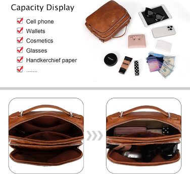 Сумка жіноча Gladdon через плече, шкіряна кросбоді, коричнева (A-braun) з регульованим плечовим ременем та застібкою-блискавкою