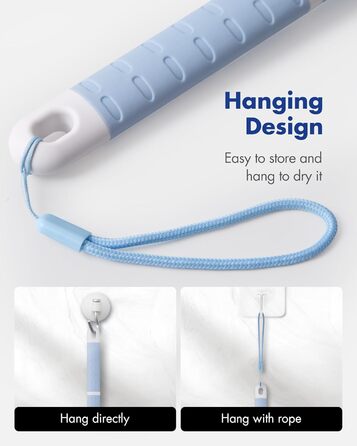 Щітка для душу з ручкою: скрабер для тіла з жорстким та м'яким ворсом, 46 см (блакитна)