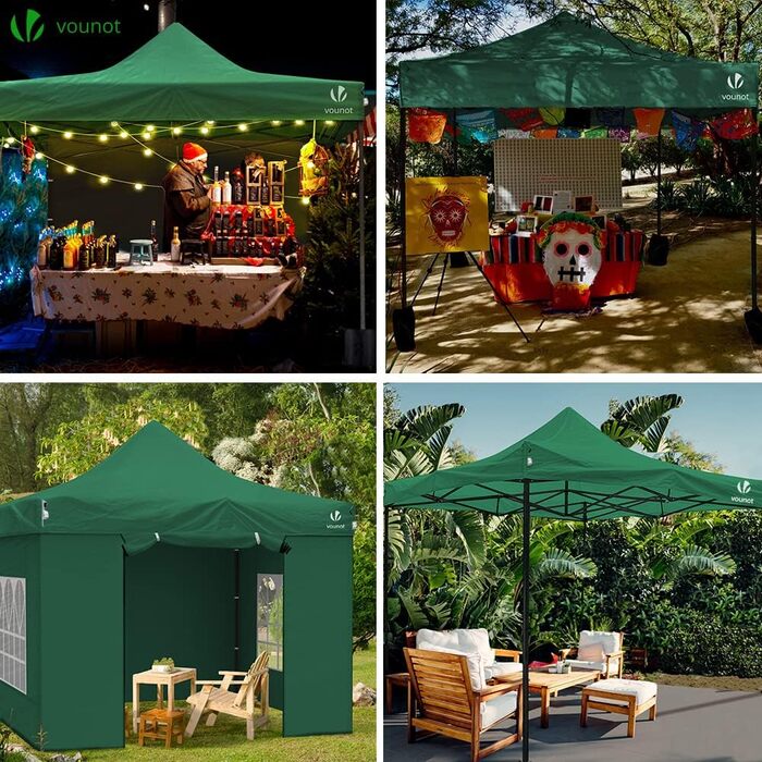 VOUNOT Gazebo 3x3m Waterproof Stable Winterproof, Pop Up Folding Gazebo with 4 Side Walls and 4 Sandbags, Party Gazebo Folding Garden Tent Party Tent, (Green)