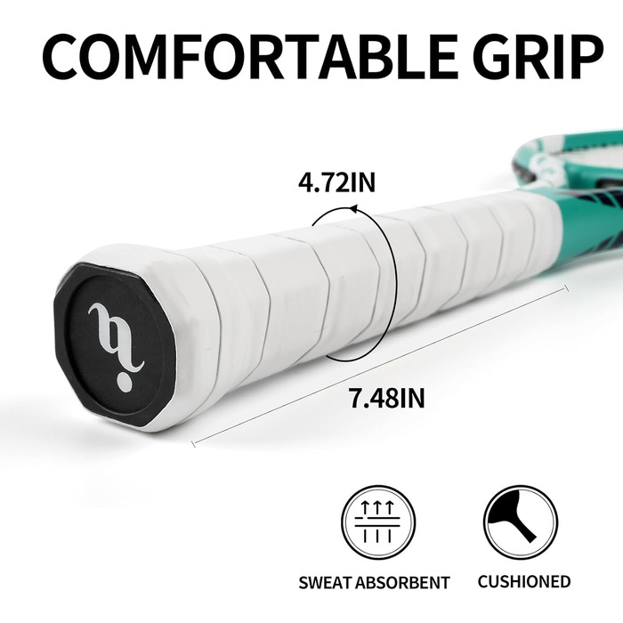 Adult Prestrung Tennis Set - Lightweight, 68.6cm - 2 Rackets, 3 Balls, 2 Grips, Vibration Dampeners - Grey & Green