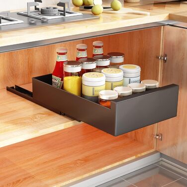 SAYZH Telescopic Drawer, Extendable Drawer Storage Shelves for Kitchen Cabinets, Extendable Pull-Out Drawer (43 Depth x 25 Width x 9 Height cm), No Drilling and Nailing Required