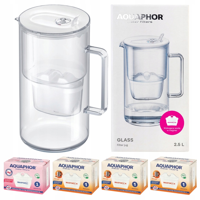 Скляний фільтр-кувшин Aquaphor Glass, білий + 4 фільтри Maxfor (1Mg+3H)