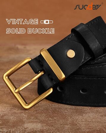 Жіночий шкіряний ремінь SUOSDEY вінтажний, для джинсів, штанів та суконь, з пряжкою золотого/срібного кольору, ширина 3.3 см (Чорний, під талію 68-80 см)