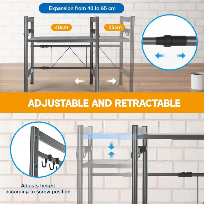 Підставка для мікрохвильової печі та кухонного обладнання з 6 гачками (сіра)