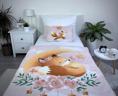 Комплект постільної білизни для дитячого ліжечка: комплект постільної білизни для малюків, постільна білизна для дитячого ліжечка 100x135 см та наволочка 40x60 см з бавовни, сертифікат Öko-Tex Standard, для хлопчиків та дівчаток (з принтом лисички)