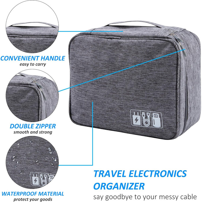 Водонепроникна сумка-органайзер QIMEI-SHOP для кабелів та аксесуарів: SD-картки, флешки, Power Bank (сіра)