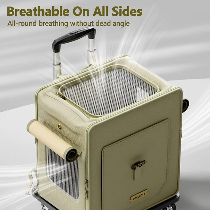 Рюкзак для тварин Galatée з колесами, візок для домашніх тварин, сумка для подорожей з собакою з знімними колесами, рюкзак для собак з вентиляційними вікнами з сітки (зелений)