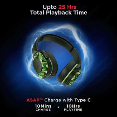 Boat Rockerz 425 Бездротові навушники Bluetooth з мікрофоном, армійний колір, 25 годин роботи, Bluetooth V5.2, ENx-технологія, швидка зарядка